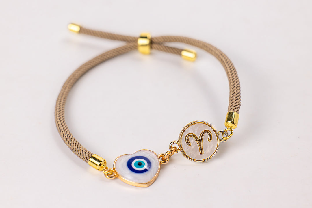 Aries "Cosmic Guide" NFC Bracelet Set - Heart Evil Eye & Shell Zodiac Charm (With 4 Interchangeable Cords)