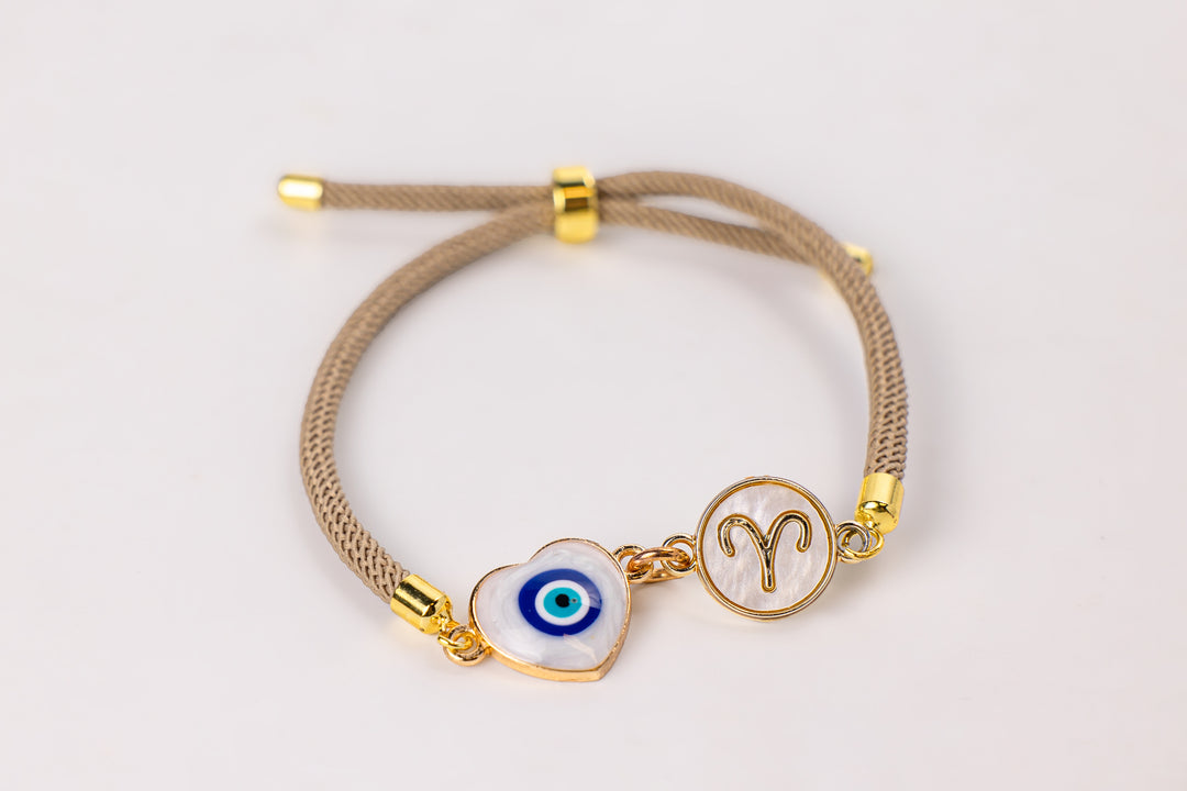 Aries "Cosmic Guide" NFC Bracelet Set - Heart Evil Eye & Shell Zodiac Charm (With 4 Interchangeable Cords)